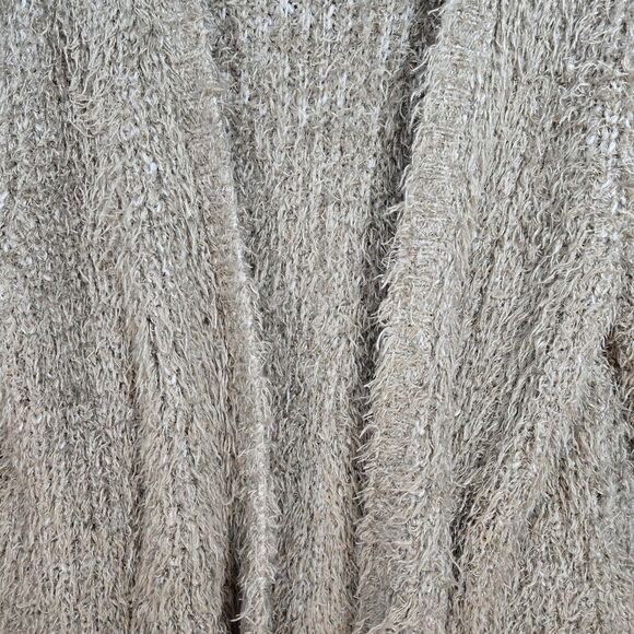 Kensie Beige Long Open Front Cardigan Eyelash Soft Fuzzy Sweater Size L Womens - Picture 2 of 11